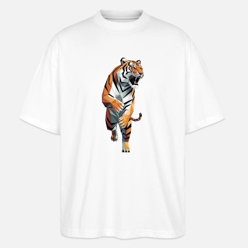 Tiger - Cooles Low-Poly-Logo - Stanley/Stella Oversized Unisex Bio T-Shirt Blaster 2.0 - Weiß