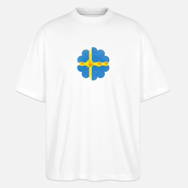 Suède Pissenlit Fleurs Suède Drapeau - T-shirt bio Blaster 2.0 coupe oversize Stanley/Stella Unisexe - blanc