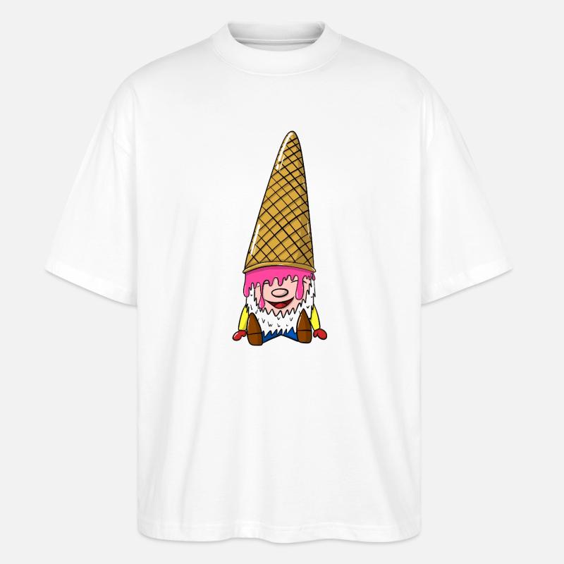 Zwerg mit Eiswaffel - Wichtel mit Eis - Stanley/Stella Oversized Unisex Bio T-Shirt Blaster 2.0 - Weiß