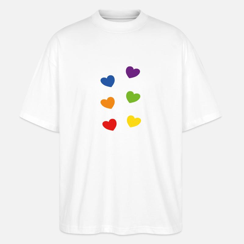 Pride Regenbogenherzen - Stanley/Stella Oversized Unisex Bio T-Shirt Blaster 2.0 - Weiß