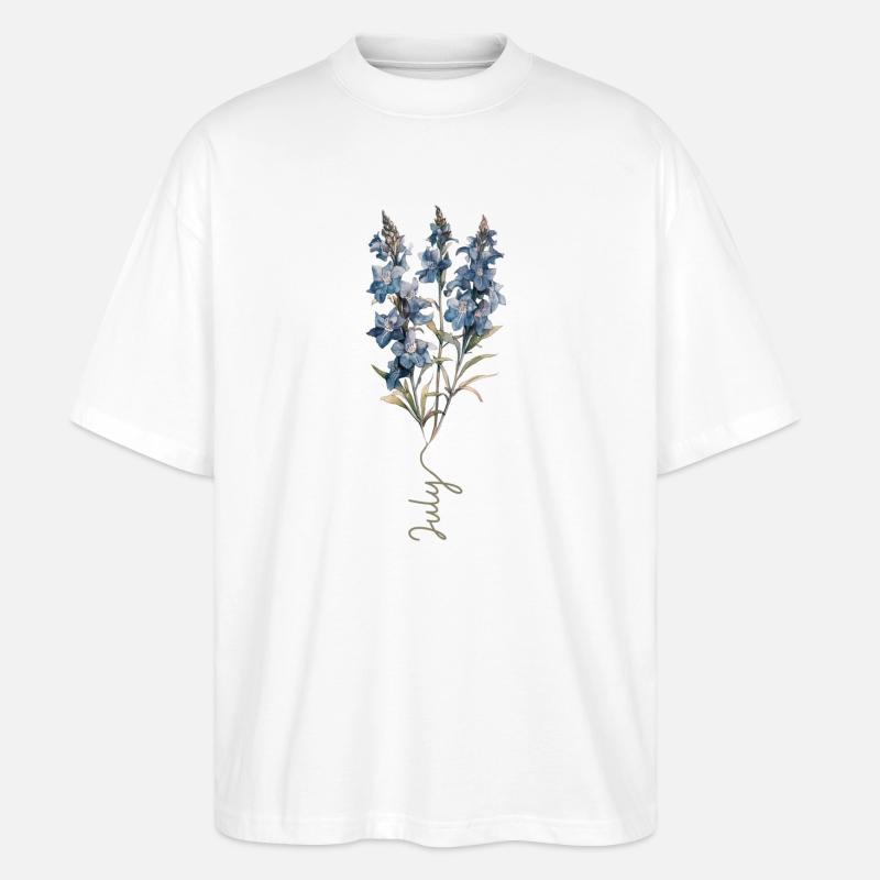 Blaues und weißes Blumendesign - Stanley/Stella Oversized Unisex Bio T-Shirt Blaster 2.0 - Weiß