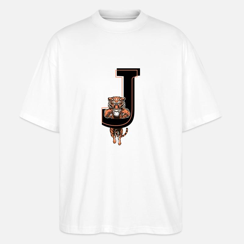 Tiger j Brief - Geschenkidee - Stanley/Stella Oversized Unisex Bio T-Shirt Blaster 2.0 - Weiß
