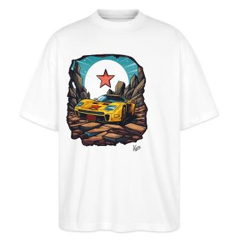 Super Traum-Sportwagen - Stanley/Stella Oversized Unisex Bio T-Shirt Blaster 2.0 - Weiß - Vorne - Alina (178cm) & Michal (187cm)