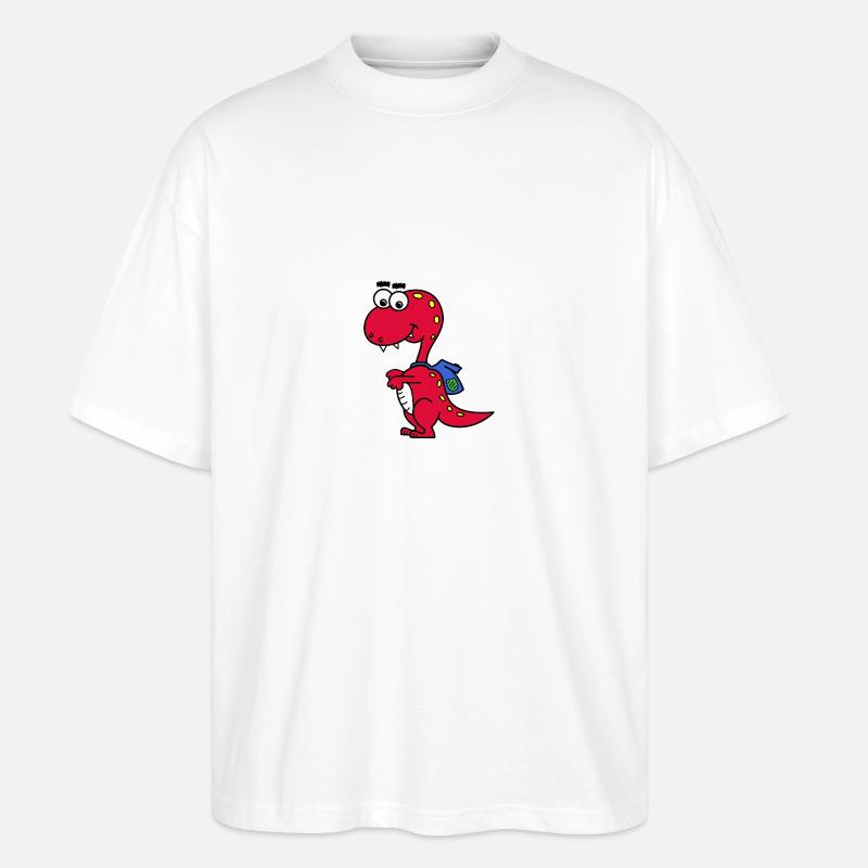 T-Rex mit Rucksack - Stanley/Stella Oversized Unisex Bio T-Shirt Blaster 2.0 - Weiß