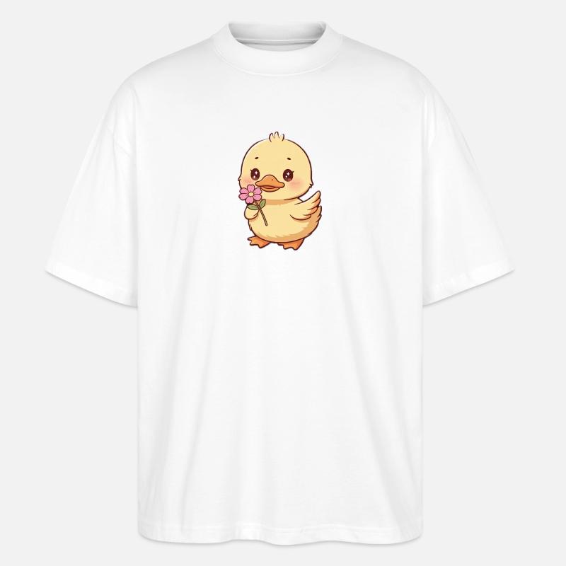 Poussin avec fleur - T-shirt bio Blaster 2.0 coupe oversize Stanley/Stella Unisexe - blanc