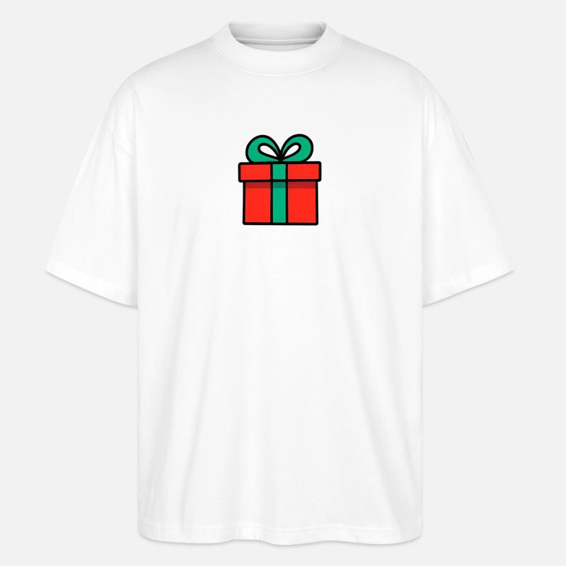 Neonrotes Geschenkbox mit Glanzband - Stanley/Stella Oversized Unisex Bio T-Shirt Blaster 2.0 - Weiß