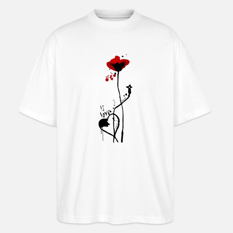 Es ist Liebe.. mit Mohn-Design - Stanley/Stella Oversized Unisex Bio T-Shirt Blaster 2.0 - Weiß