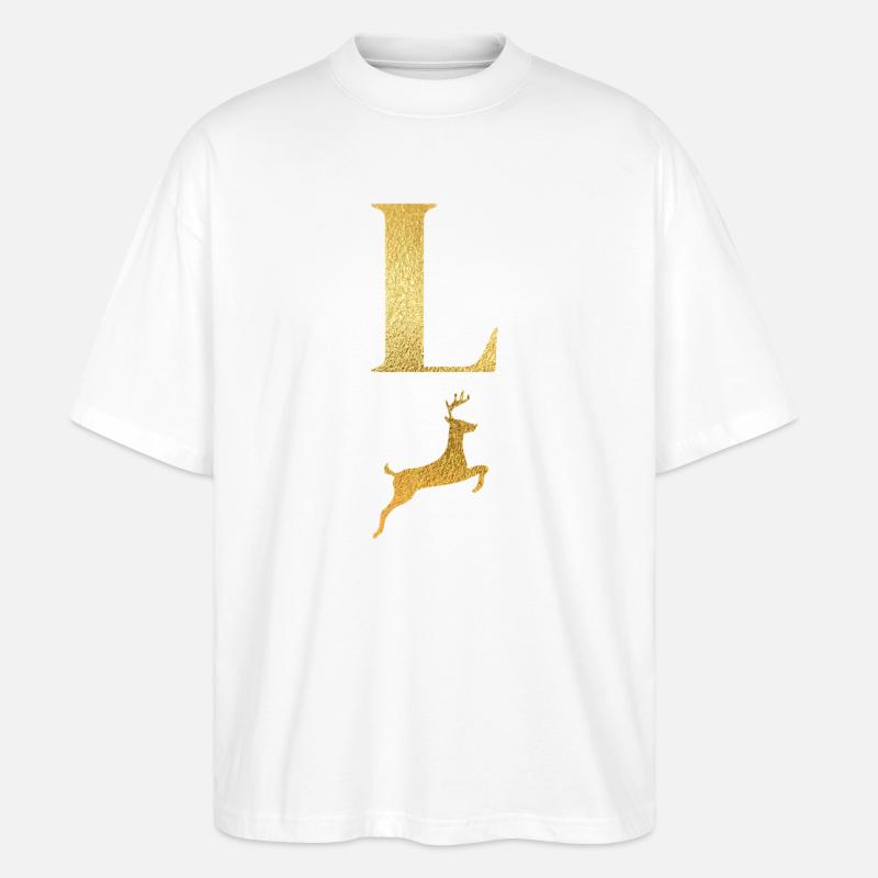Buchstabe l Goldener Hirsch - Geschenkidee - Stanley/Stella Oversized Unisex Bio T-Shirt Blaster 2.0 - Weiß