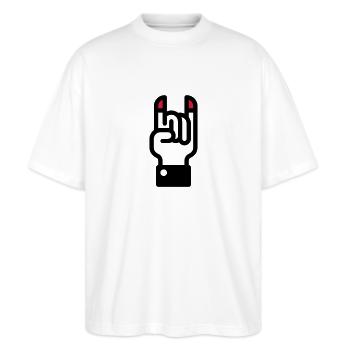 Signe des cornes du diable à la main / Horns main - T-shirt bio Blaster 2.0 coupe oversize Stanley/Stella Unisexe - blanc - Devant - Alina (178cm) & Michal (187cm)
