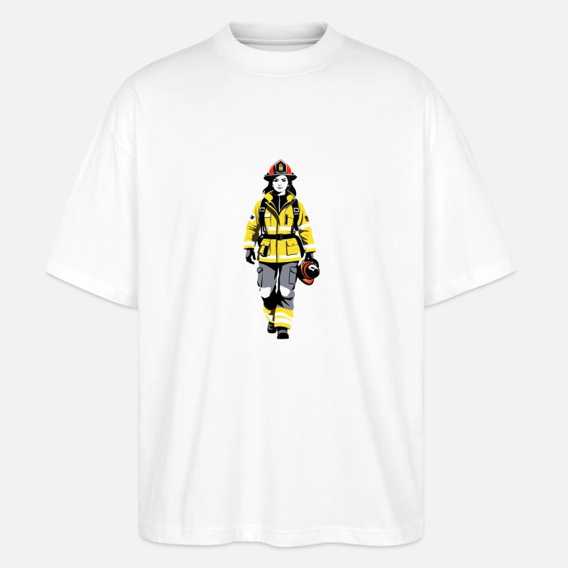 Pompier - Métier Design Sticker - T-shirt bio Blaster 2.0 coupe oversize Stanley/Stella Unisexe - blanc