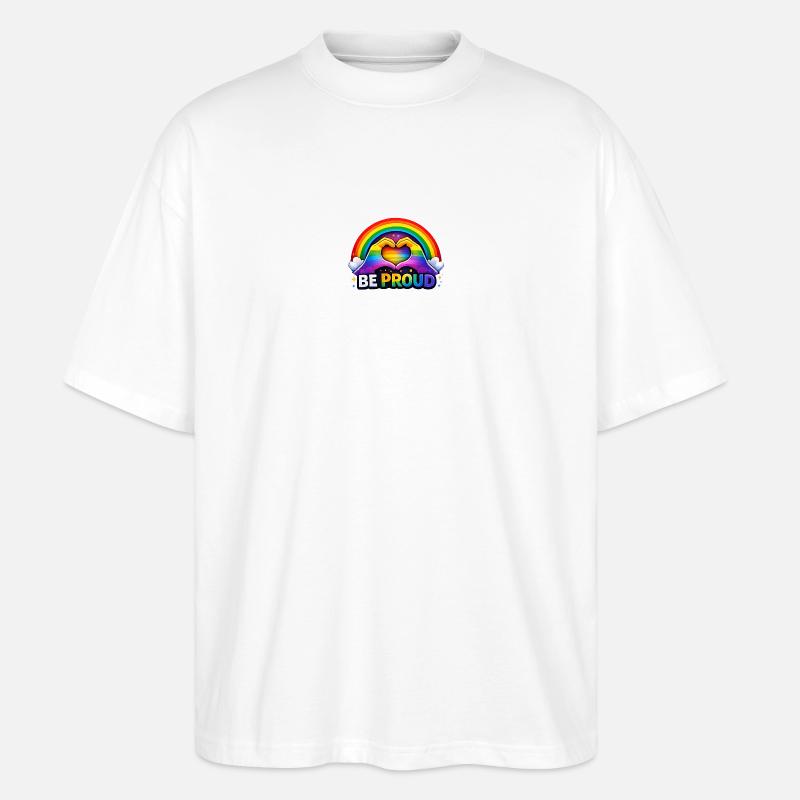Sei stolz, Regenbogenherz-Stolz - Stanley/Stella Oversized Unisex Bio T-Shirt Blaster 2.0 - Weiß