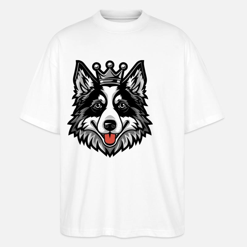 Border Collie Hund Krone - Stanley/Stella Oversized Unisex Bio T-Shirt Blaster 2.0 - Weiß