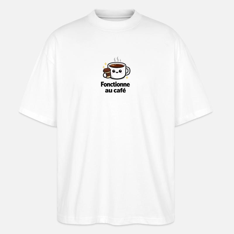 Fonctionne au café kawaii mug - T-shirt bio Blaster 2.0 coupe oversize Stanley/Stella Unisexe - blanc