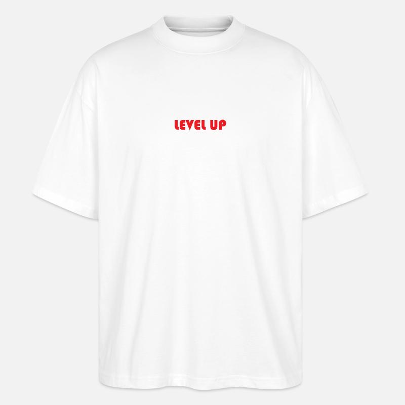 LEVEL UP-Roter Text - Stanley/Stella Oversized Unisex Bio T-Shirt Blaster 2.0 - Weiß