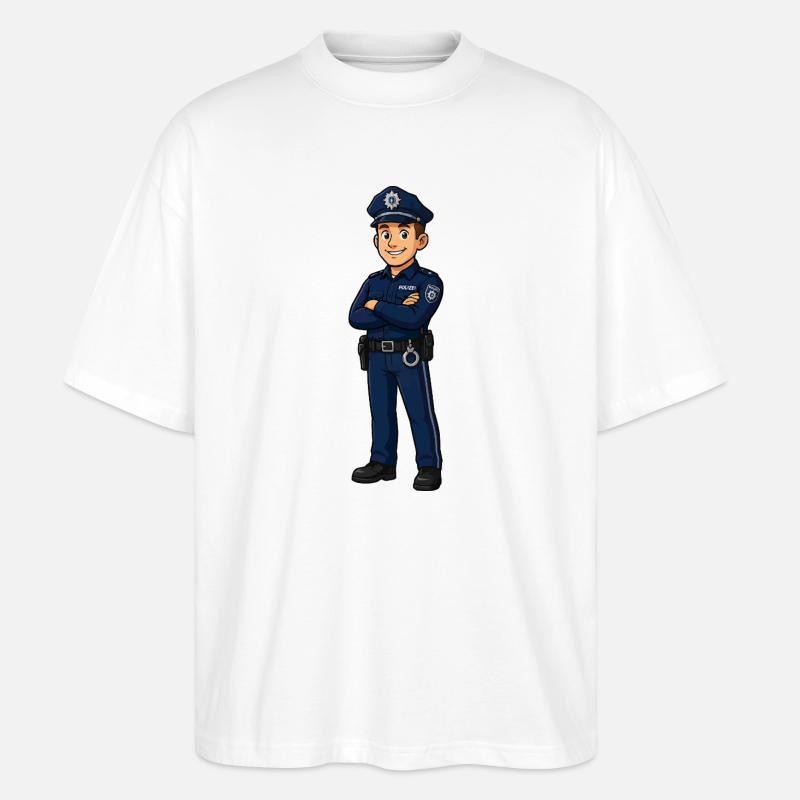 Polizeiheld Cartoon in Blau - Stanley/Stella Oversized Unisex Bio T-Shirt Blaster 2.0 - Weiß