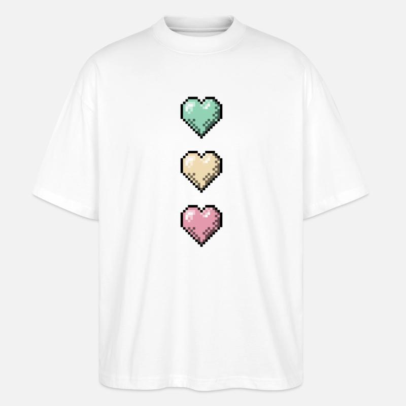 Retro Pixel Art Hearts Stack - Stanley/Stella Oversized Unisex Organic T-shirt Blaster 2.0 - white