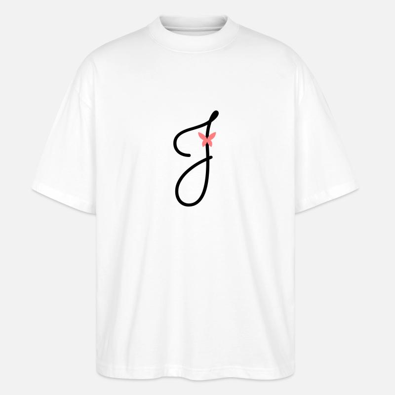 Buchstabe J Schmetterlingsbuchstabe - Stanley/Stella Oversized Unisex Bio T-Shirt Blaster 2.0 - Weiß