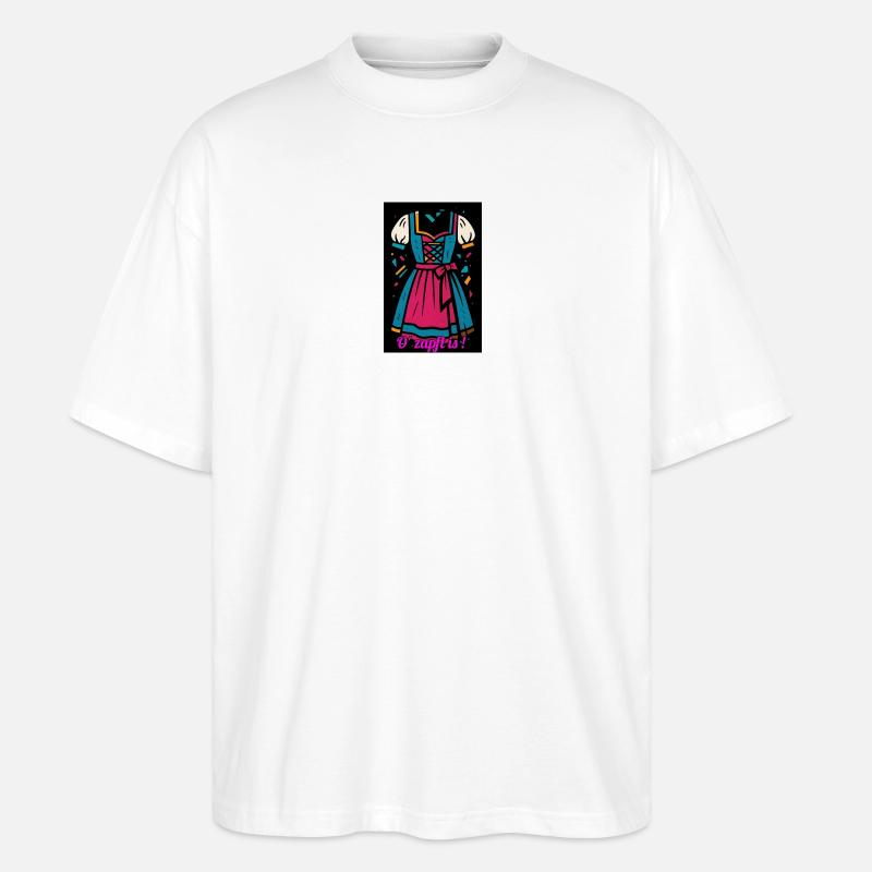Traditionelles Dirndl mit moderner Farbpalette - Stanley/Stella Oversized Unisex Bio T-Shirt Blaster 2.0 - Weiß