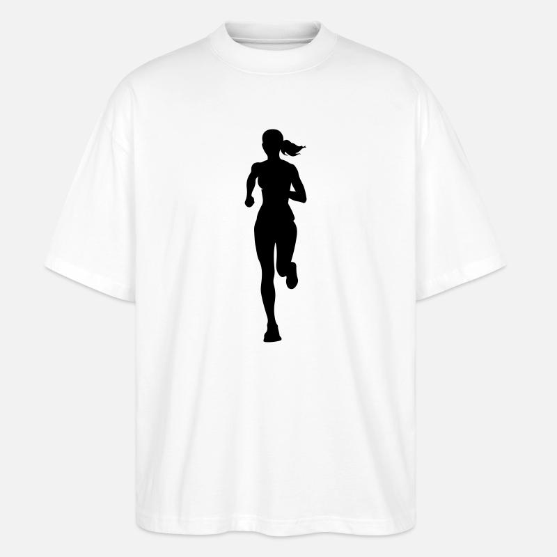 Silhouette de la coureuse marathonienne - T-shirt bio Blaster 2.0 coupe oversize Stanley/Stella Unisexe - blanc