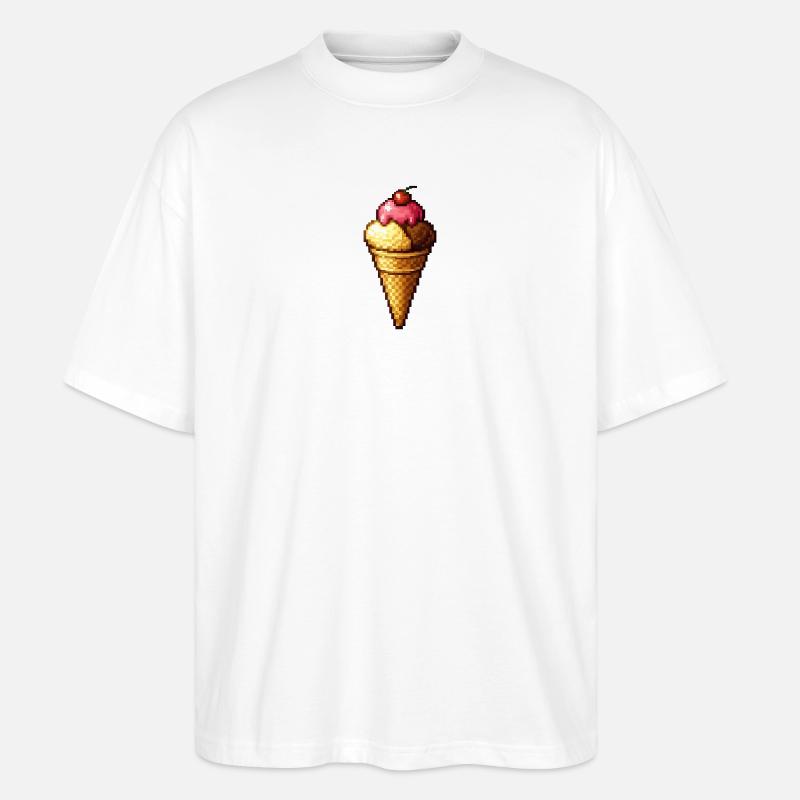 Retro Pixel Eiscreme Cone - Stanley/Stella Oversized Unisex Bio T-Shirt Blaster 2.0 - Weiß