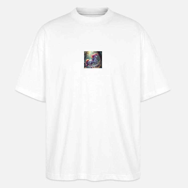 Zauberhafter Regenbogen-Einhorn im Wald - Stanley/Stella Oversized Unisex Bio T-Shirt Blaster 2.0 - Weiß