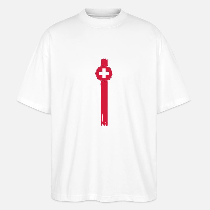 scheizer Kreuz anstecker - Stanley/Stella Oversized Unisex Bio T-Shirt Blaster 2.0 - Weiß