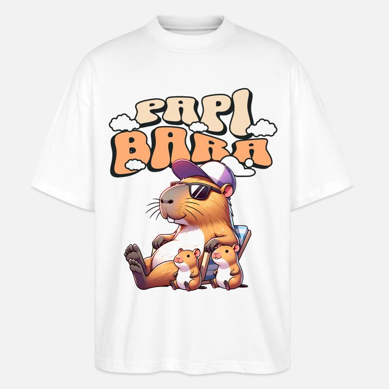 Papibara Capybara Père Papa - T-shirt bio Blaster 2.0 coupe oversize Stanley/Stella Unisexe - blanc