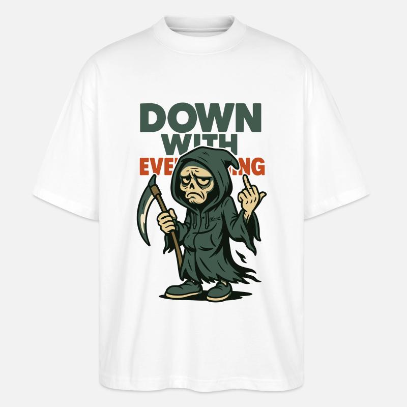 Sensenmann zeigt Mittelfinger mit Text - Stanley/Stella Oversized Unisex Bio T-Shirt Blaster 2.0 - Weiß