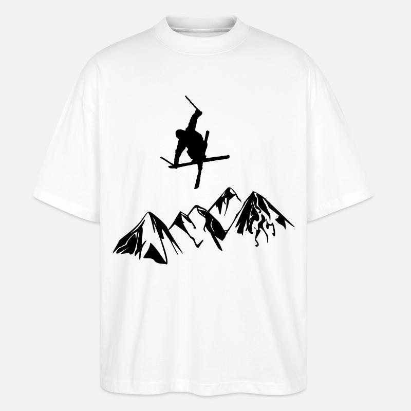 Berge mit Skifahrer - Stanley/Stella Oversized Unisex Bio T-Shirt Blaster 2.0 - Weiß
