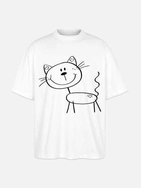 Rolig streckfigur katt - Comic - Katter - Ekologisk Oversized T-shirt Unisex Stanley/Stella Blaster 2.0 - vit