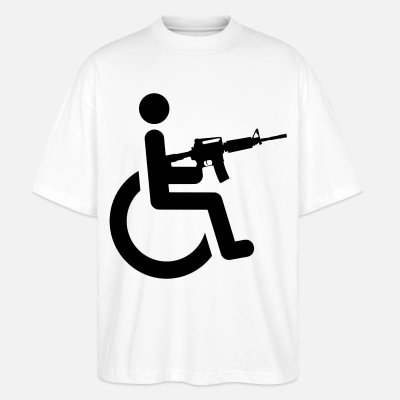 Rollstuhlfahrer mit Waffe # - Stanley/Stella Oversized Unisex Bio T-Shirt Blaster 2.0 - Weiß