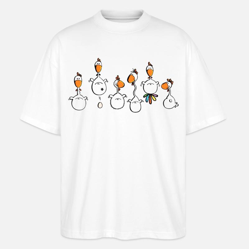 Crazy Chickens - poule - poluets - coq - T-shirt bio Blaster 2.0 coupe oversize Stanley/Stella Unisexe - blanc