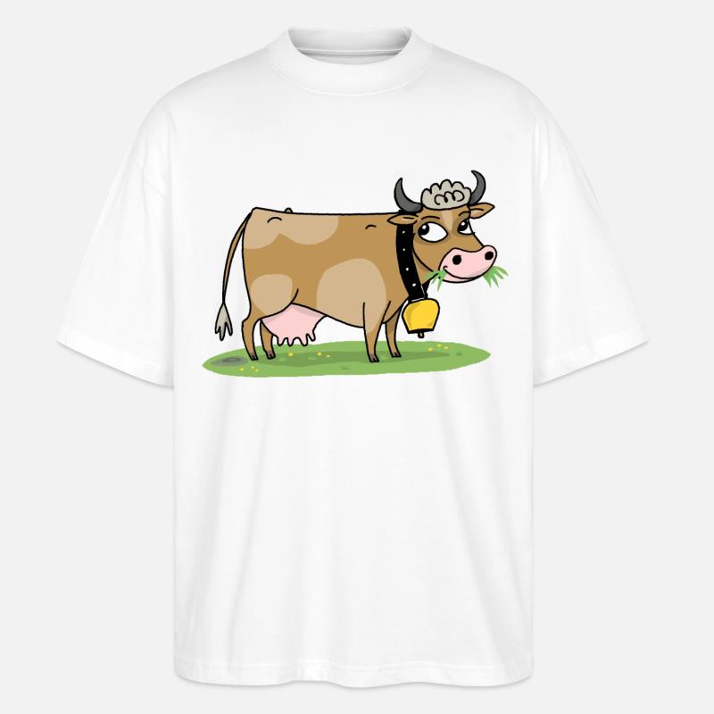 Kuh mit Glocke auf der Wiese - Stanley/Stella Oversized Unisex Bio T-Shirt Blaster 2.0 - Weiß