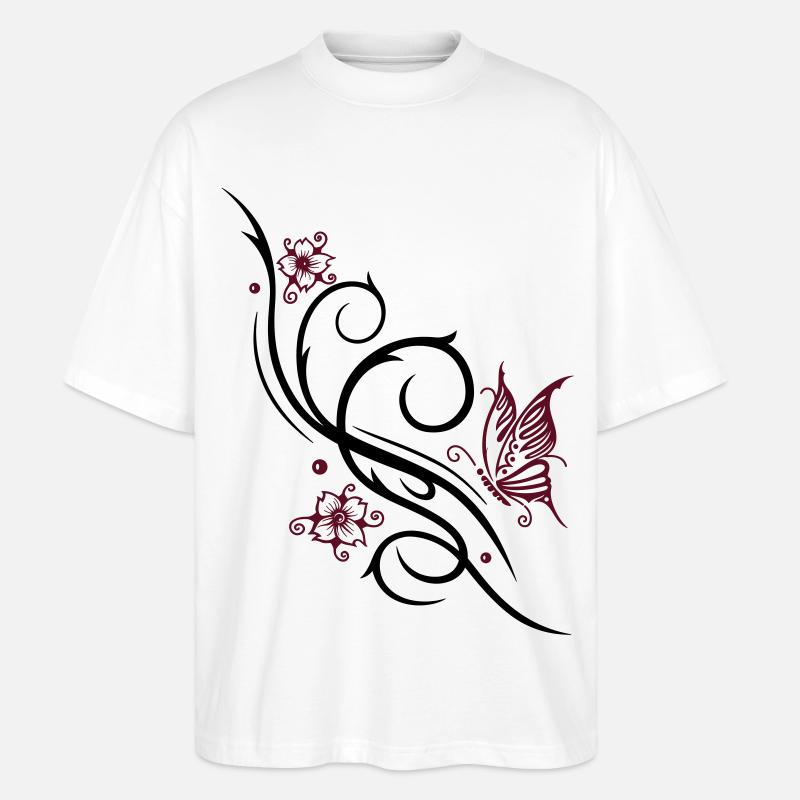 Kirschblüten Schmetterling Tattoo - Stanley/Stella Oversized Unisex Bio T-Shirt Blaster 2.0 - Weiß