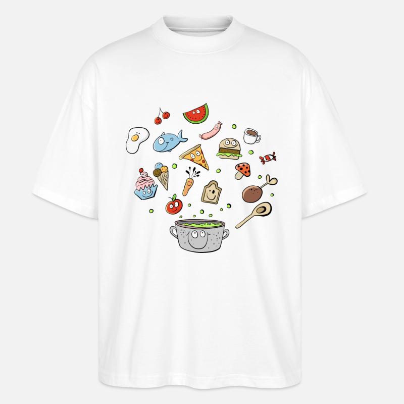 Essen Doodle I Mahzeit I Lebensmittel - Stanley/Stella Oversized Unisex Bio T-Shirt Blaster 2.0 - Weiß