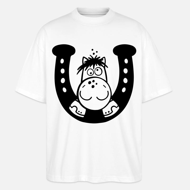 Pferd auf Hufeisen - Stanley/Stella Oversized Unisex Bio T-Shirt Blaster 2.0 - Weiß