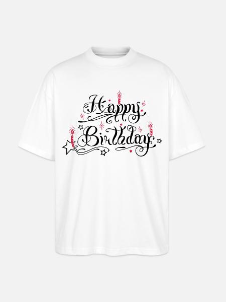 Happy birthday lettering with candles. - Stanley/Stella Oversized Unisex Organic T-shirt Blaster 2.0 - white
