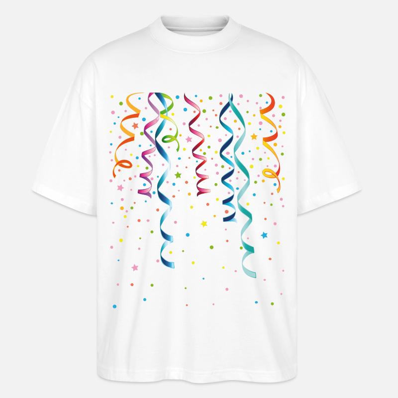Silvester. Bunte Luftschlangen mit Konfetti. - Stanley/Stella Oversized Unisex Bio T-Shirt Blaster 2.0 - Weiß