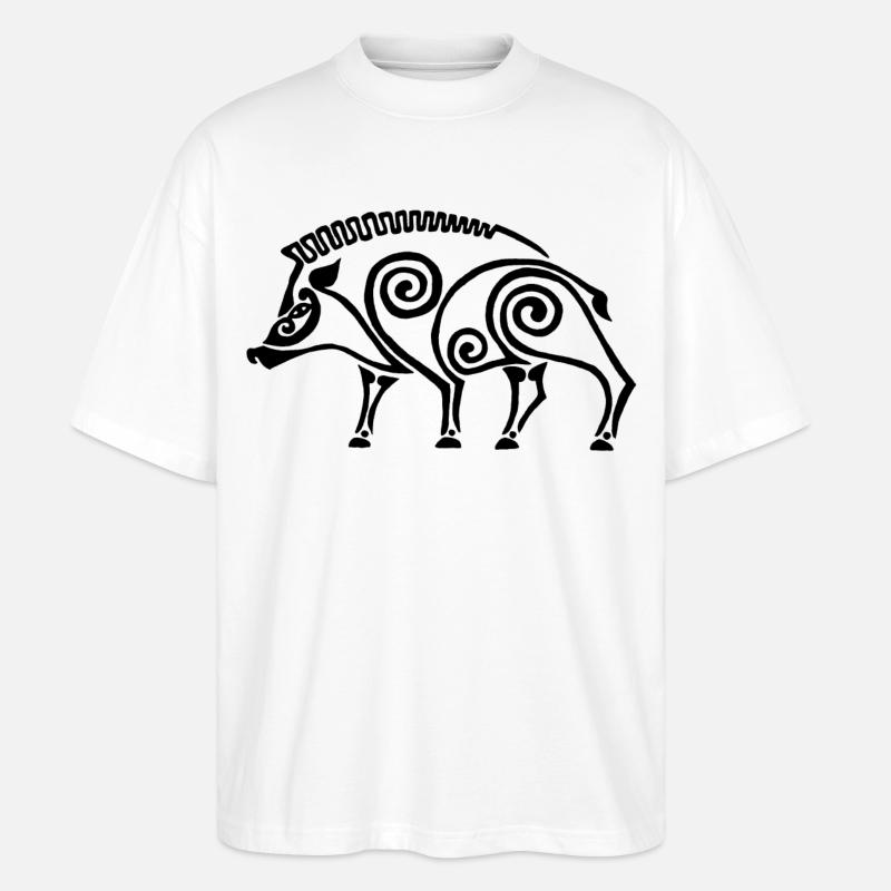 schwarzer keltischer Eber - Stanley/Stella Oversized Unisex Bio T-Shirt Blaster 2.0 - Weiß