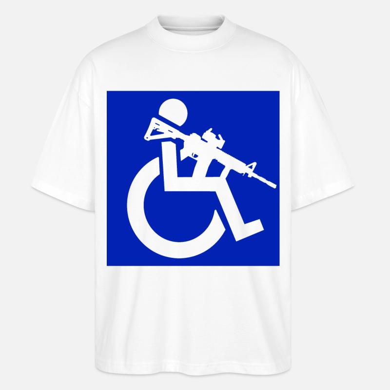 Bild eines Rollstuhlfahrers mit einem Gewehr # - Stanley/Stella Oversized Unisex Bio T-Shirt Blaster 2.0 - Weiß