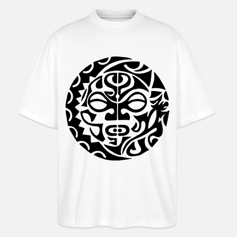 Schwarzer polynesischer Todeskopf - Stanley/Stella Oversized Unisex Bio T-Shirt Blaster 2.0 - Weiß