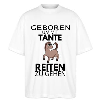 Tante Reiten Baby Strampler Pferd - Stanley/Stella Oversized Unisex Bio T-Shirt Blaster 2.0 - Weiß - Vorne - Alina (178cm) & Michal (187cm)