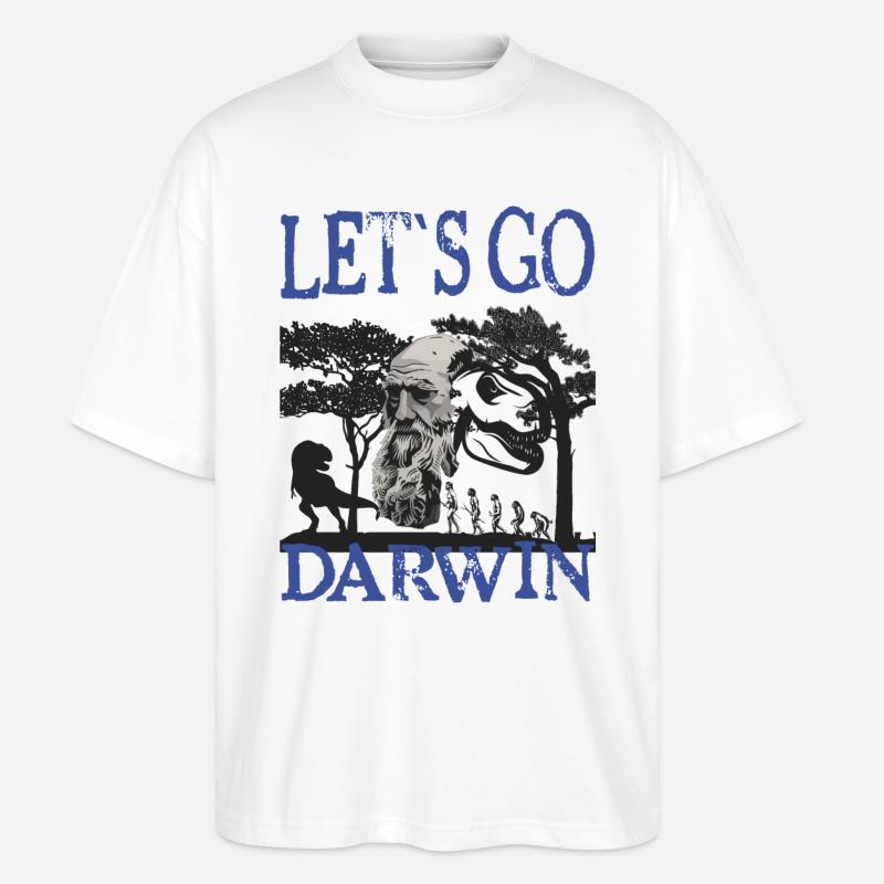 Idée cadeau textile Charles Darwin Evolution - T-shirt bio Blaster 2.0 coupe oversize Stanley/Stella Unisexe - blanc