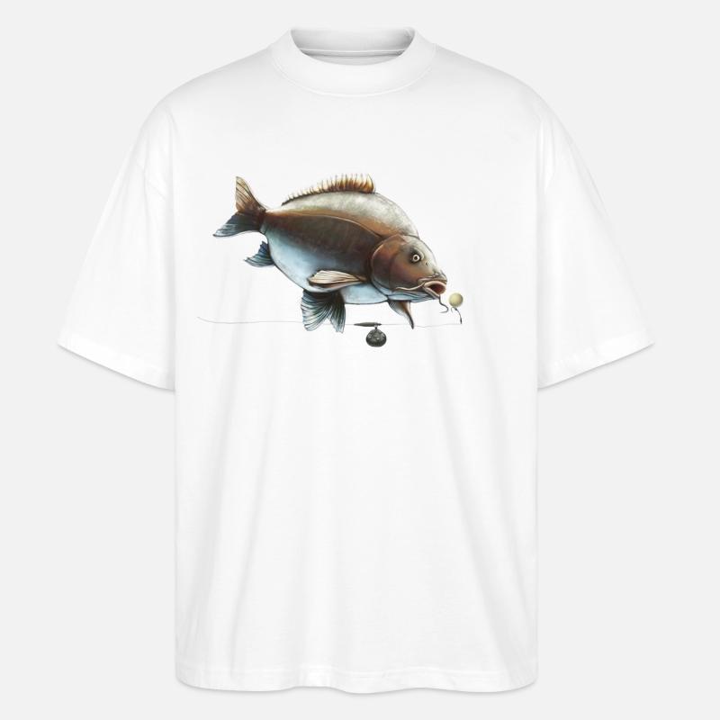 Spiegelkarpfen Ronnie Rig Angeldesign - Stanley/Stella Oversized Unisex Bio T-Shirt Blaster 2.0 - Weiß