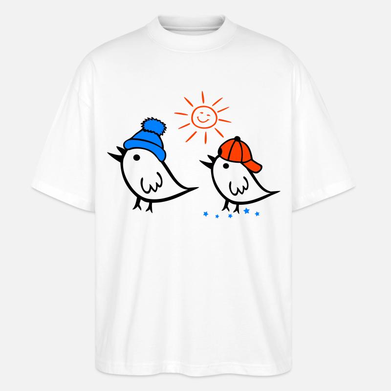 Spatz, Sonne, Frühling - Stanley/Stella Oversized Unisex Bio T-Shirt Blaster 2.0 - Weiß