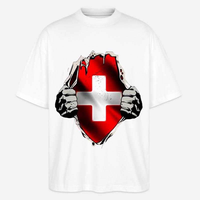 Schweiz - Schweizer Flagge unterm Shirt - Stanley/Stella Oversized Unisex Bio T-Shirt Blaster 2.0 - Weiß