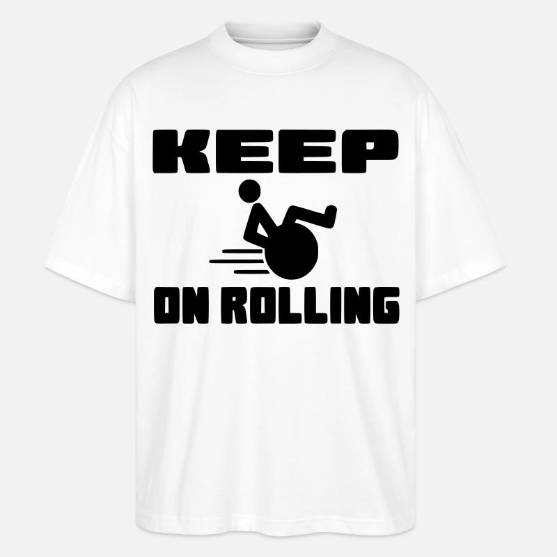 Fahren Sie mit Ihrem Rollstuhl weiter # - Stanley/Stella Oversized Unisex Bio T-Shirt Blaster 2.0 - Weiß