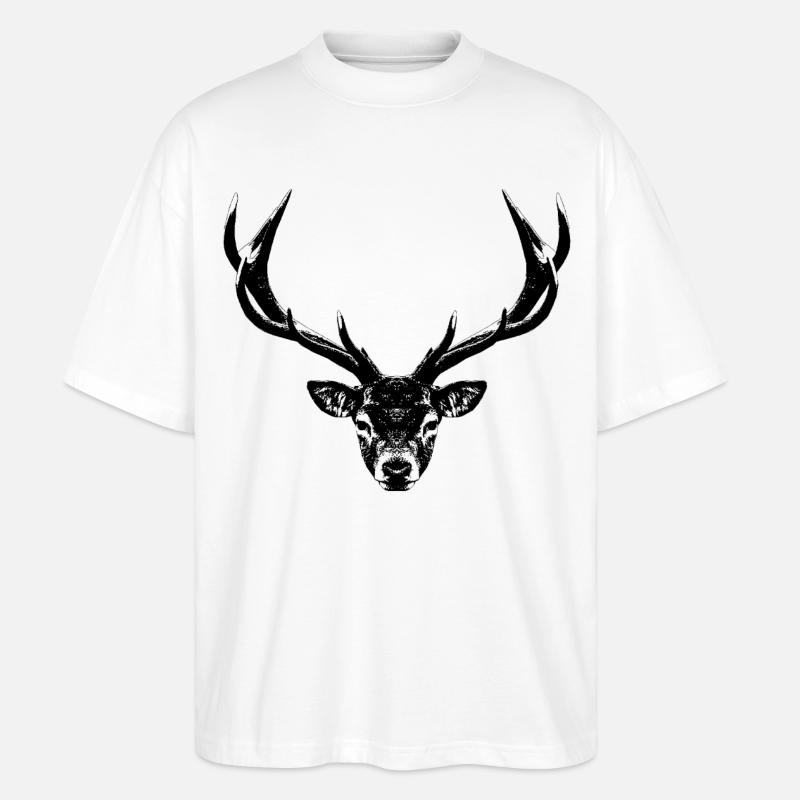 Hirschkopf /Geweihträger - Stanley/Stella Oversized Unisex Bio T-Shirt Blaster 2.0 - Weiß