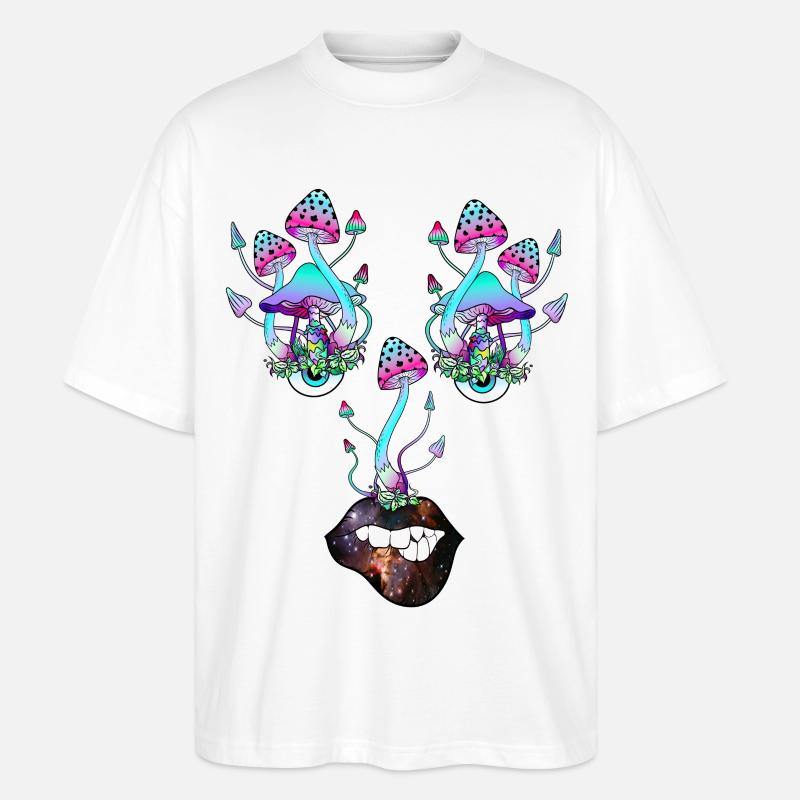 Champignons magiques Champignon Visage - T-shirt bio Blaster 2.0 coupe oversize Stanley/Stella Unisexe - blanc