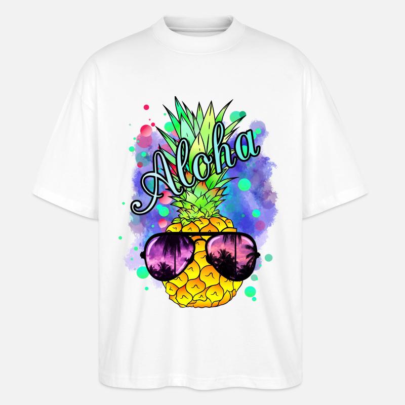 Bunte Ananas mit cooler Sonnenbrille - Stanley/Stella Oversized Unisex Bio T-Shirt Blaster 2.0 - Weiß
